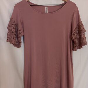 Women's Zenana Premium Medium Lace Ruffle Sleeve Dusty Rose Top